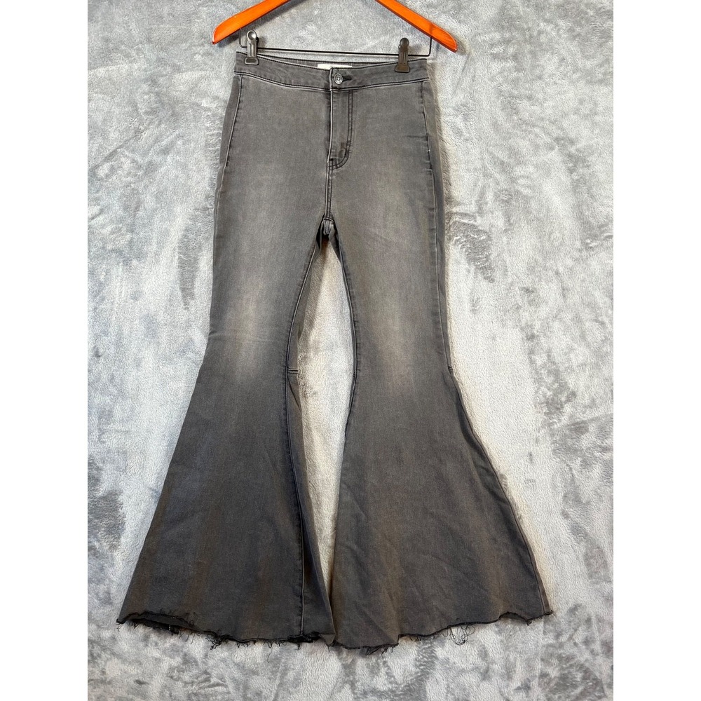 Free People Jeans Womens 26 Black Just Float On Flare Bell Bottom Raw Hem Hippie